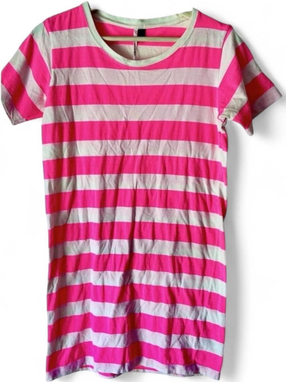 Topshop Neon Pink/Beige Striped Mini T-Shirt Dress SZ 4